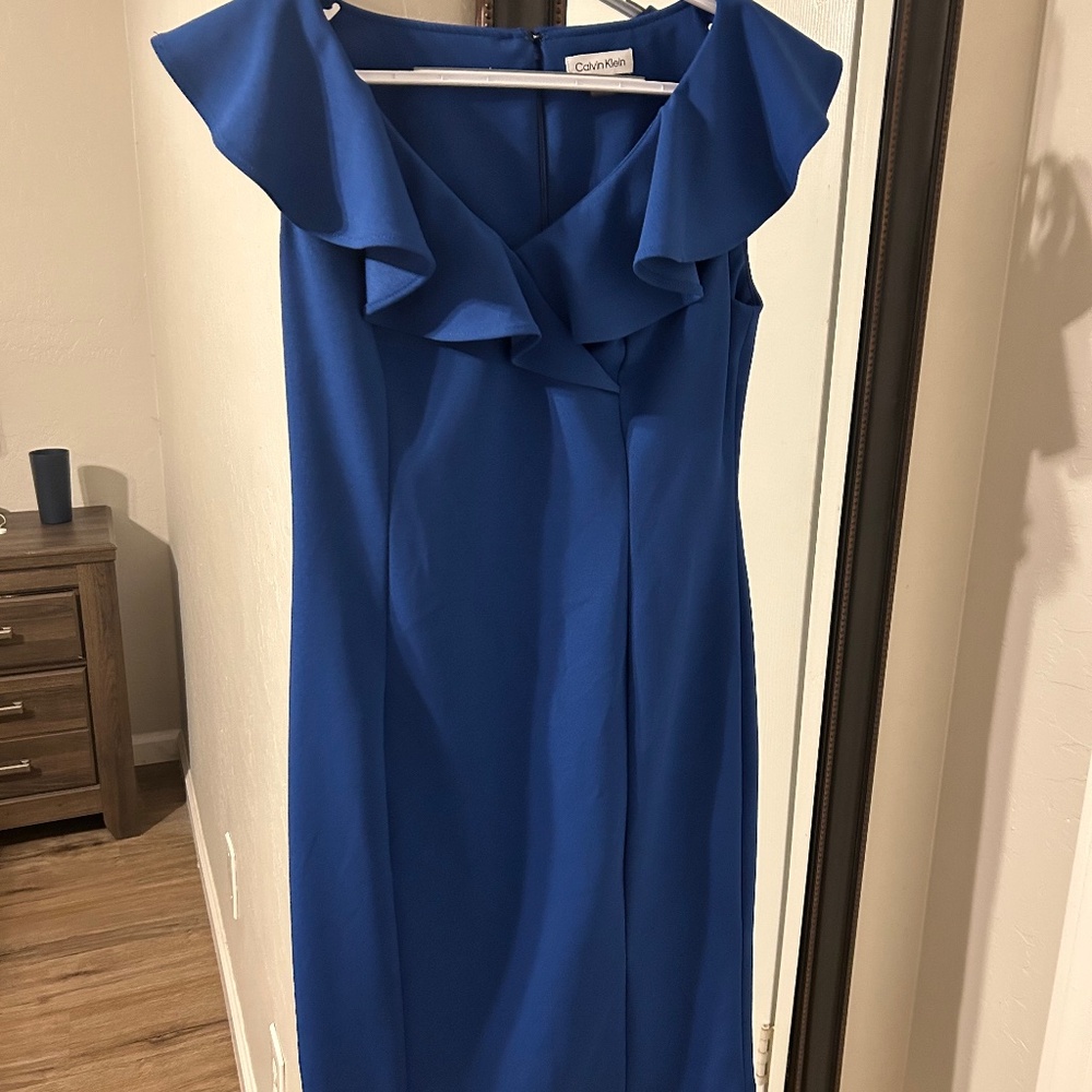Blue Calvin Klein Knee-Length Dress, Size 8